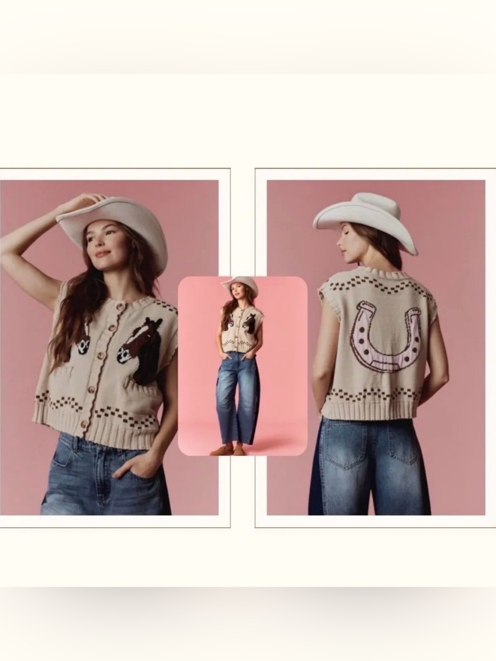 New cotton oversize horse vest small medium large sweater peach love boutique